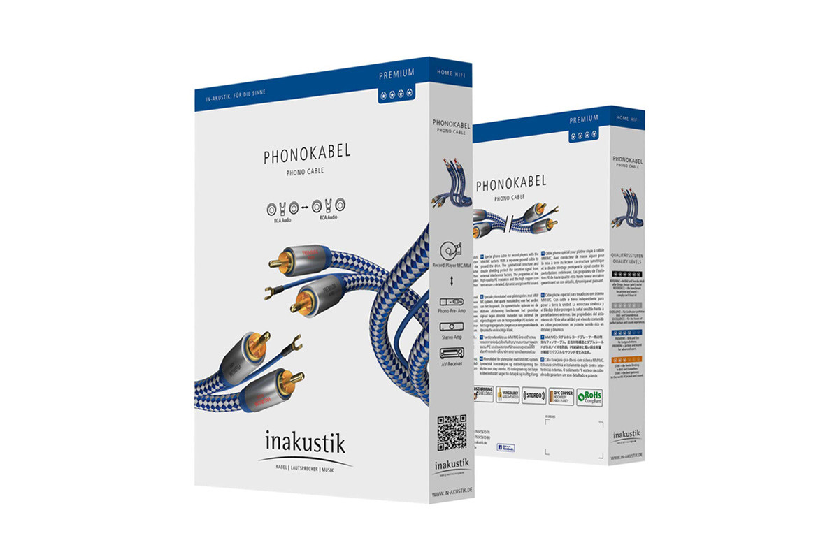 Inakustik Premium Phono - przewód 2xRCA/2xRCA | interkonekt stereo z żyłą uziemiającą o długości 0,75 m