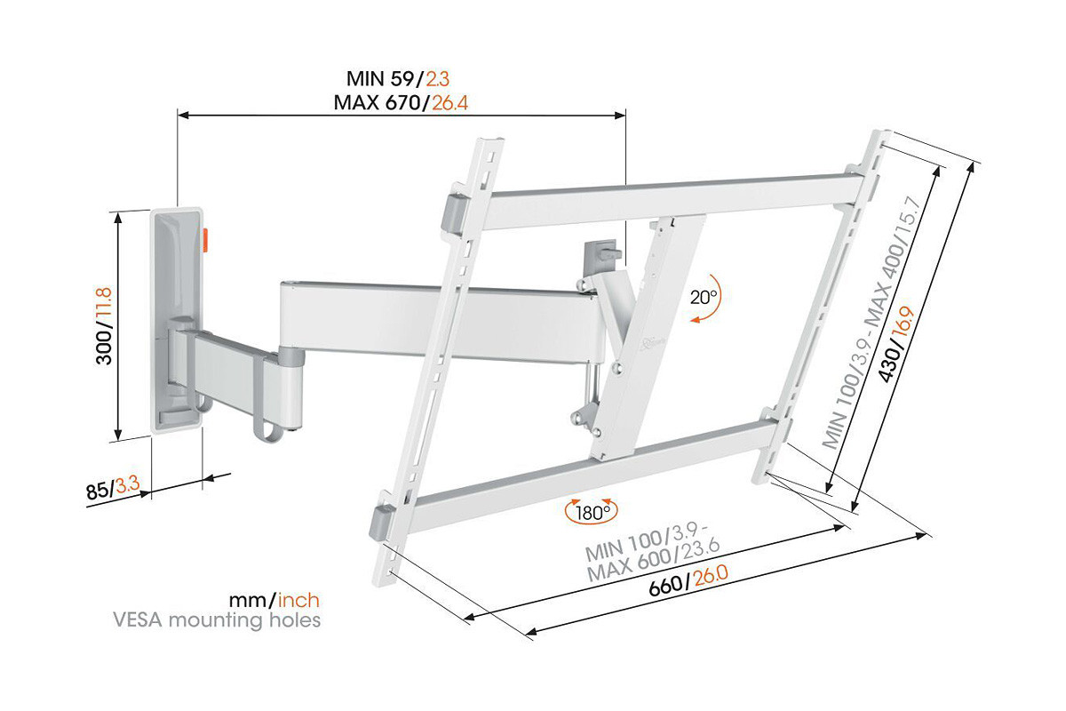 Vogel's TVM 3643 White - uchwyt ścienny uchylny do TV (40-77 cali)